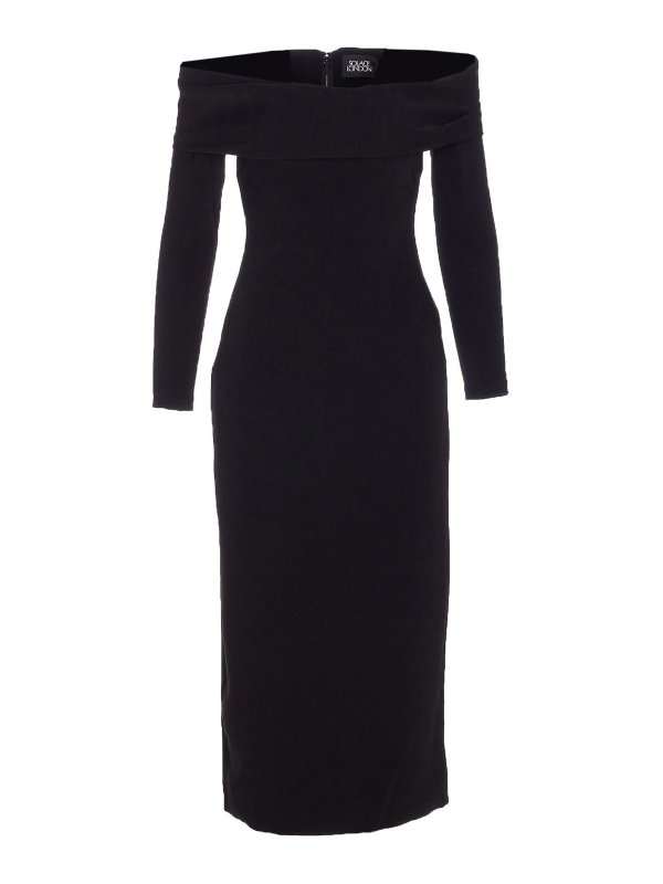 SOLACE LONDON: knee length dresses - Black Yuni Midi Dress