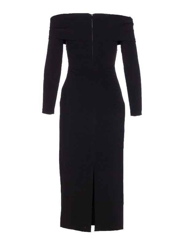 SOLACE LONDON: knee length dresses online - Black Yuni Midi Dress