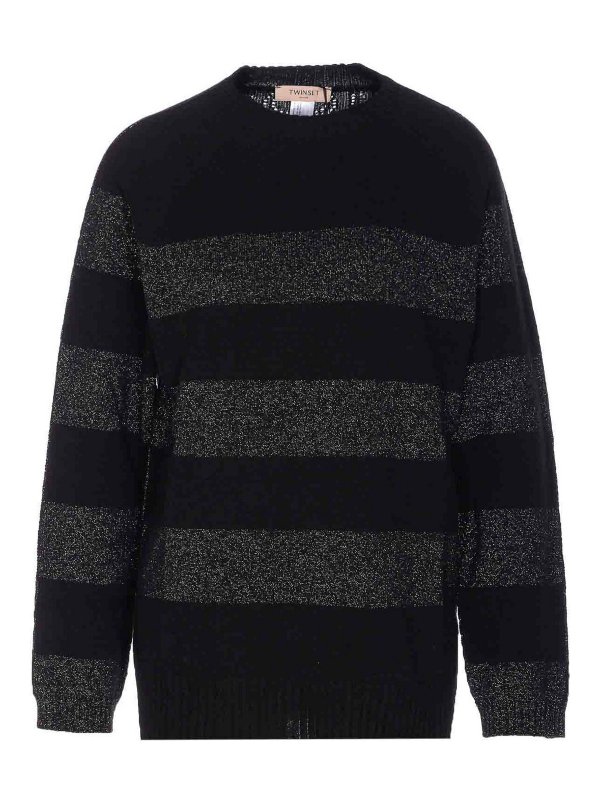 TWINSET: Suéteres con cuello pico - Suéter Cuello Redondo - Negro