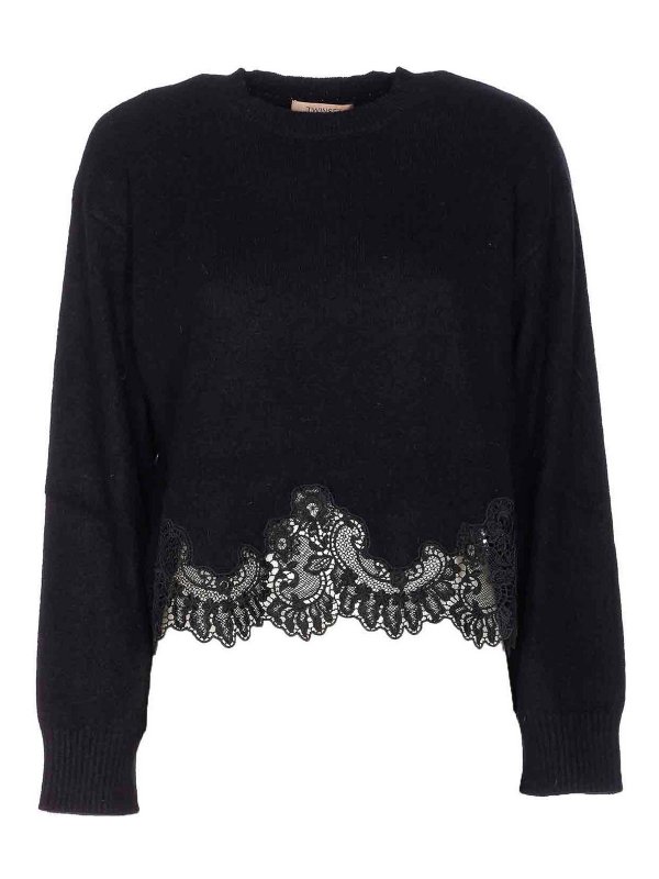 TWINSET: Suéteres con cuello pico - Suéter Cuello Redondo - Negro