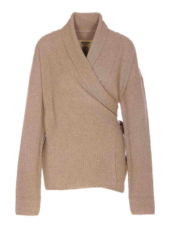 UMA WANG: cardigans - Beige Wrap Cardigan