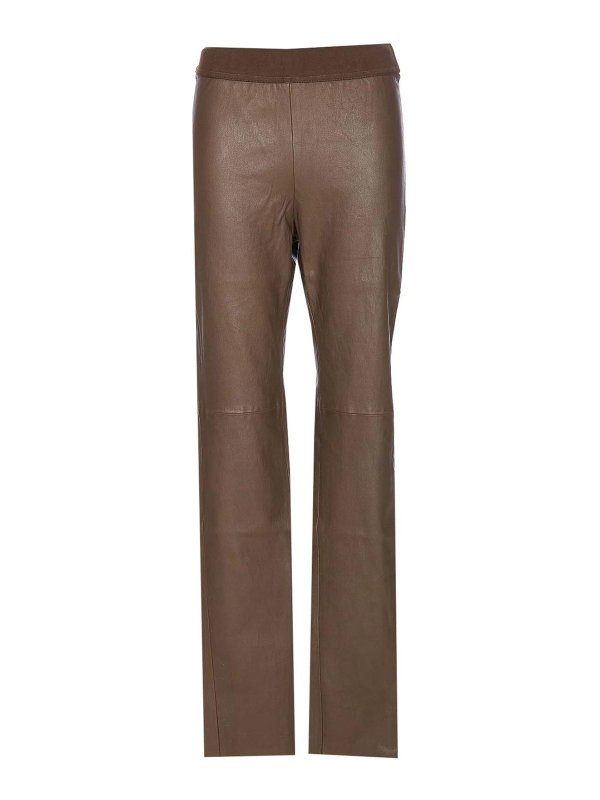 UMA WANG: leggings - Dark Olive Stretch Leather Leggings