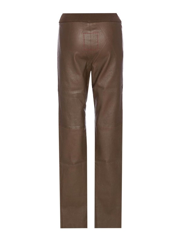 UMA WANG: leggings online - Dark Olive Stretch Leather Leggings