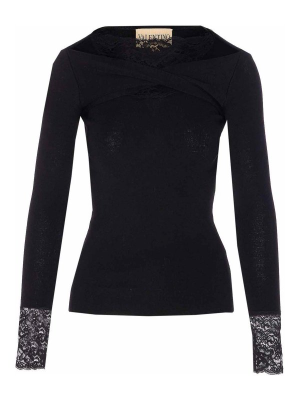 VALENTINO GARAVANI: Strickpullover mit Rundhalsausschnitt - Rundhalspullover - Schwarz