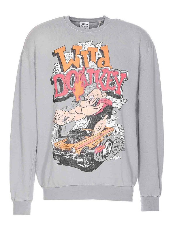 WILD DONKEY: crew necks - Old Grey Rat Rice Sweatshirt