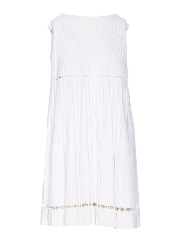 Alaïa: crew necks - White Pleated Dress
