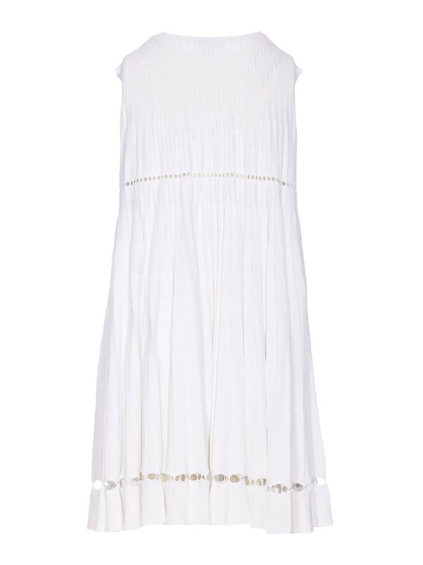 Alaïa: crew necks online - White Pleated Dress