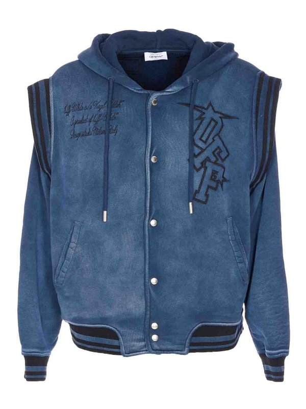 OFF-WHITE: Sweatshirts & Sweaters - Blue Arrow Fleece Varsity Hoodie
