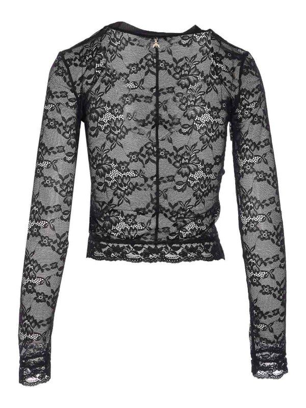 PATRIZIA PEPE: maglia collo rotondo online - T-shirt a maniche lunghe in pizzo