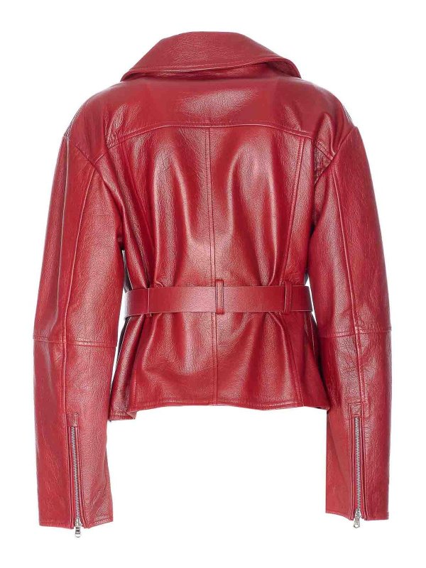PATRIZIA PEPE: leather jacket online - Red Leather Jacket With Frontal Zip Closure