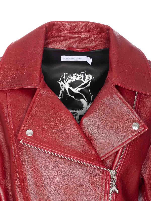Red Leather Jacket With Frontal Zip Closure shop online: PATRIZIA PEPE