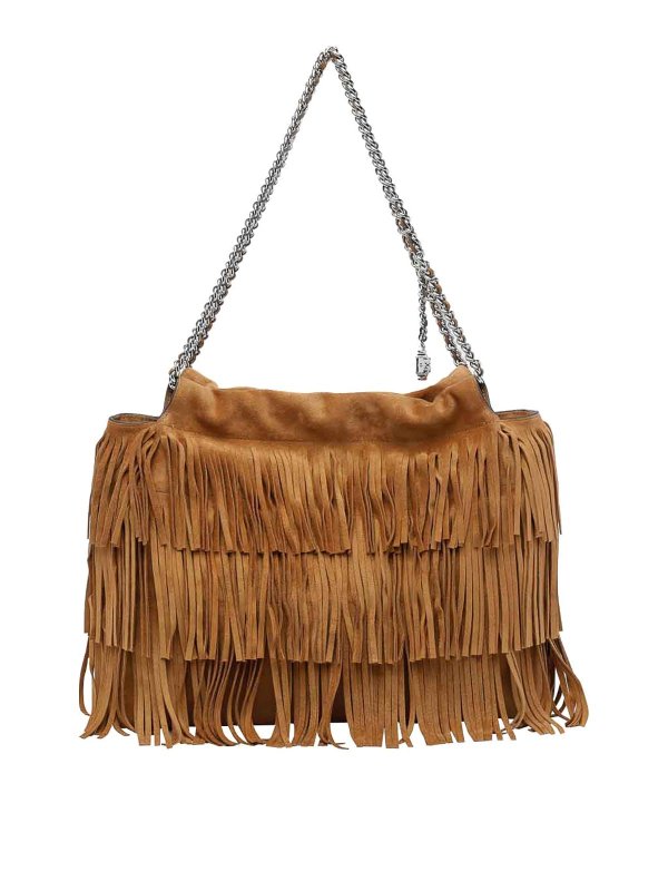 TORY BURCH: shoulder bags - Wild Tabacco Fleming Fringe Hobo Bag