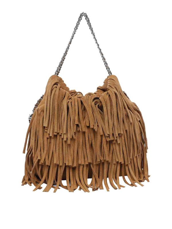TORY BURCH: shoulder bags - Wild Tabacco Mini Fleming Fringe Hobo Bag