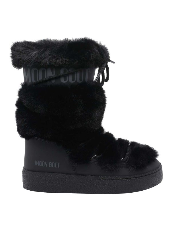 Moon Boot: boots - Black Icon Eco Fur Boots