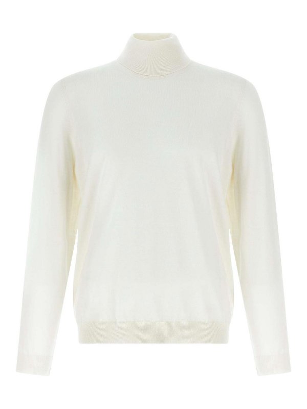 Hugo Boss: Strickpullover mit Rundhalsausschnitt - Rundhalspullover - Weiß