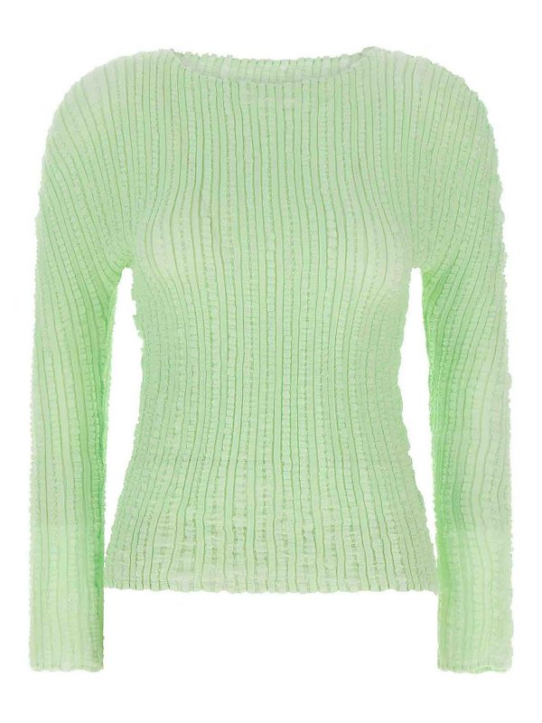 ISSEY MIYAKE: Strickpullover mit Rundhalsausschnitt - Rundhalspullover - Grün