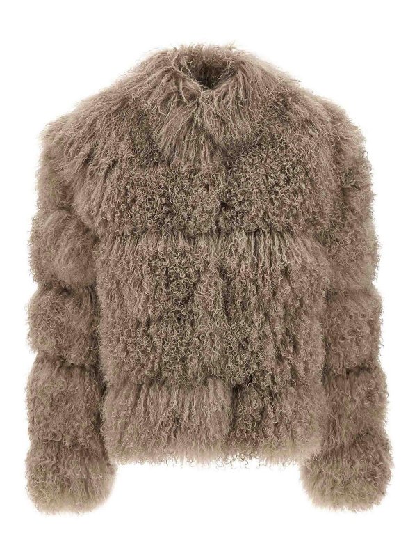 SIMONETTA RAVIZZA: Abrigos de borreguito y piel  - Abrigo De Piel - Beis