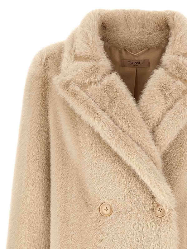 The Best Shops TWINSET: Abrigos de borreguito y piel  - Abrigo De Piel - Beis