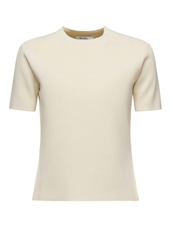 Max Mara: Suéteres con cuello pico - Suéter Cuello Redondo - Blanco