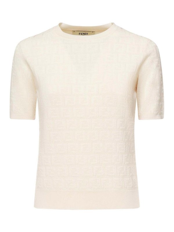 FENDI: crew necks - Cotton And Viscose Ff Jacquard Sweater