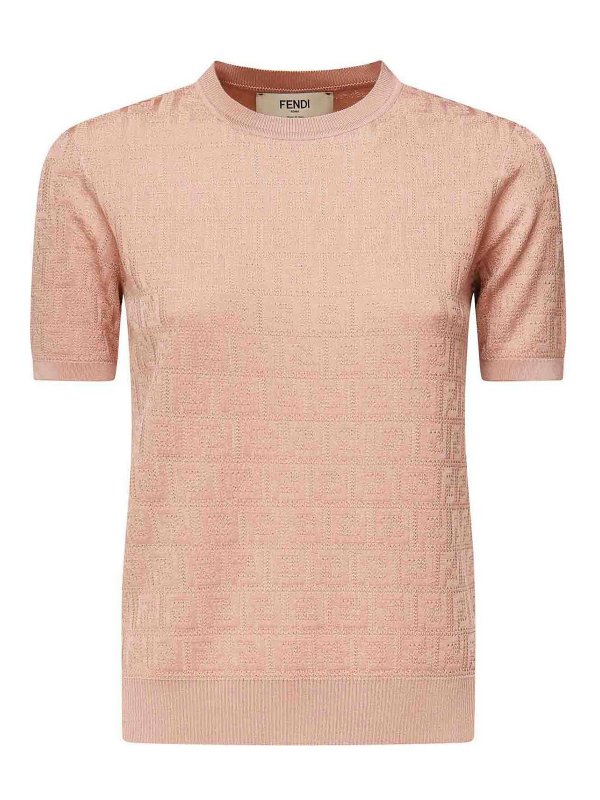 FENDI: crew necks - Cotton And Viscose Ff Jacquard Sweater