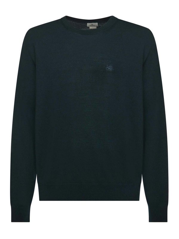 ETRO: maglia collo rotondo - Maglione In Lana Con Monogramma Ricamato