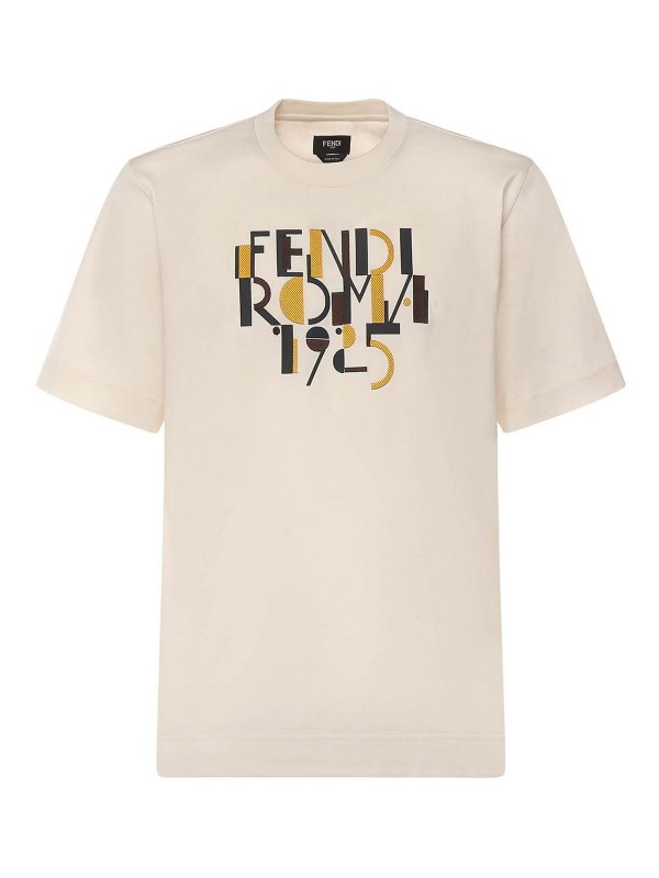 FENDI: t-shirts - Cotton T-Shirt With Logo Print