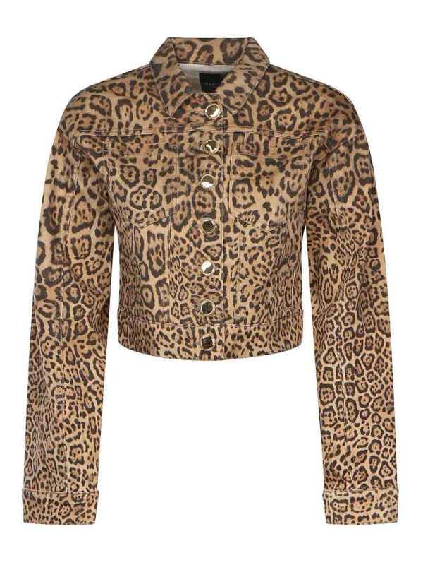 MARCIANO: denim jacket - Leopard-Print Denim Jacket