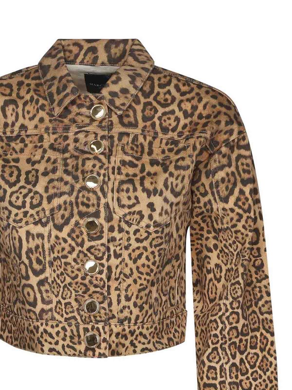MARCIANO: denim jacket online - Leopard-Print Denim Jacket