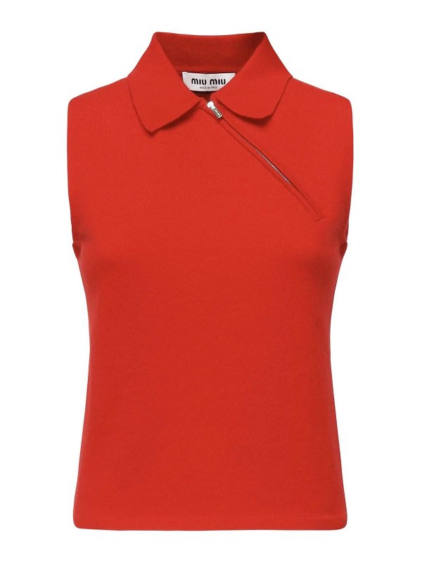 MIU MIU: polo shirts - Sleeveless Cashmere Polo