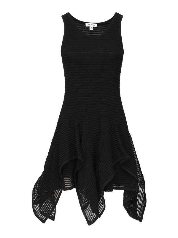 Alaïa: short dresses - Short Dress With Ruffle Knit
