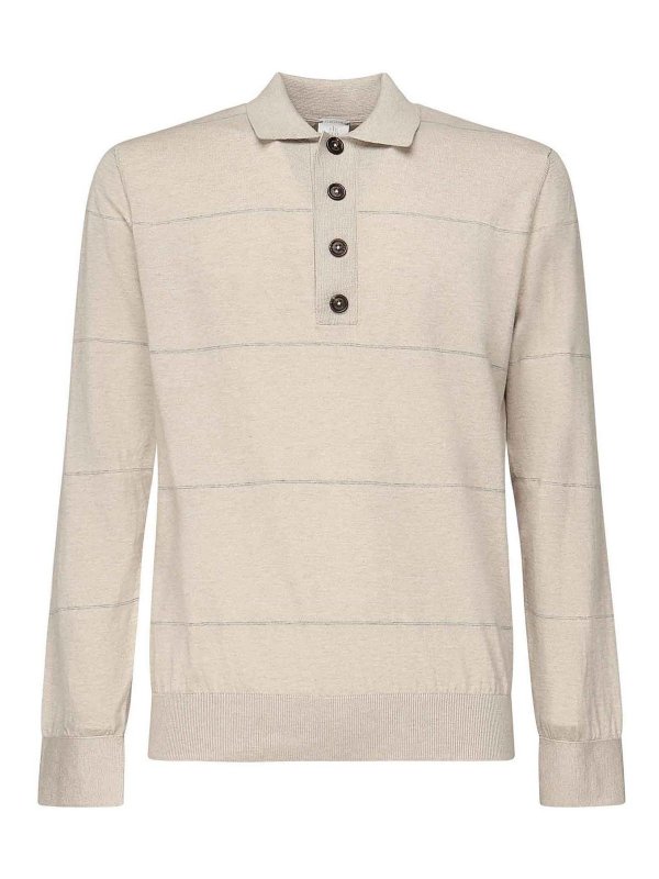 ELEVENTY: polo shirts - Striped Long-Sleeved Polo Shirt