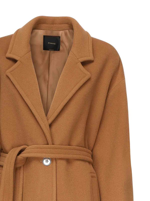 Pinko: knee length coats online - Single-Breasted Wool Blend Coat