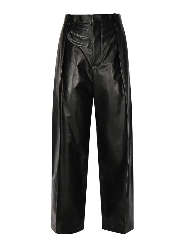 BOTTEGA VENETA: レザートラウザー - レザーパンツ - 黒