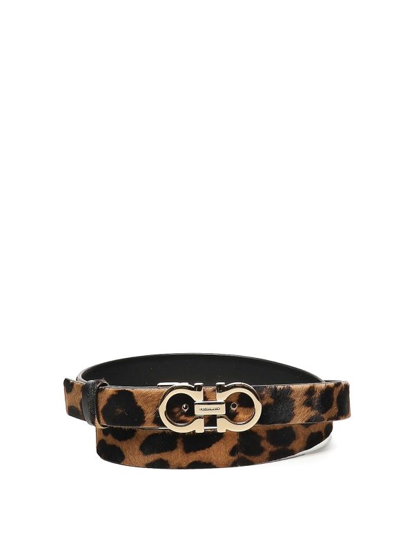 FERRAGAMO: belts - Animal Print Gancini Belt