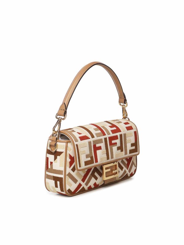 FENDI: cross body bags online - Ff Jacquard Canvas Baguette Bag
