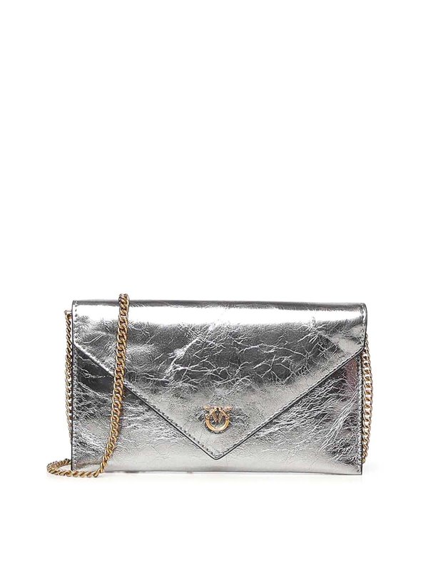 Pinko: clutches - Metallic Leather Pouch With Logo