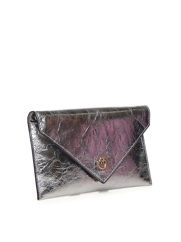 Pinko: clutches online - Metallic Leather Pouch With Logo