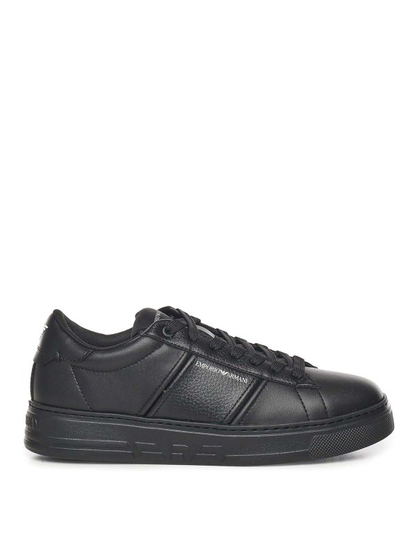 EMPORIO ARMANI: trainers - Leather Sneaker With Contrasting Band
