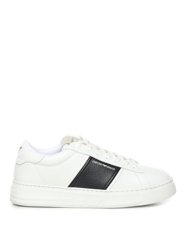 EMPORIO ARMANI: trainers - Leather Sneaker With Contrasting Band