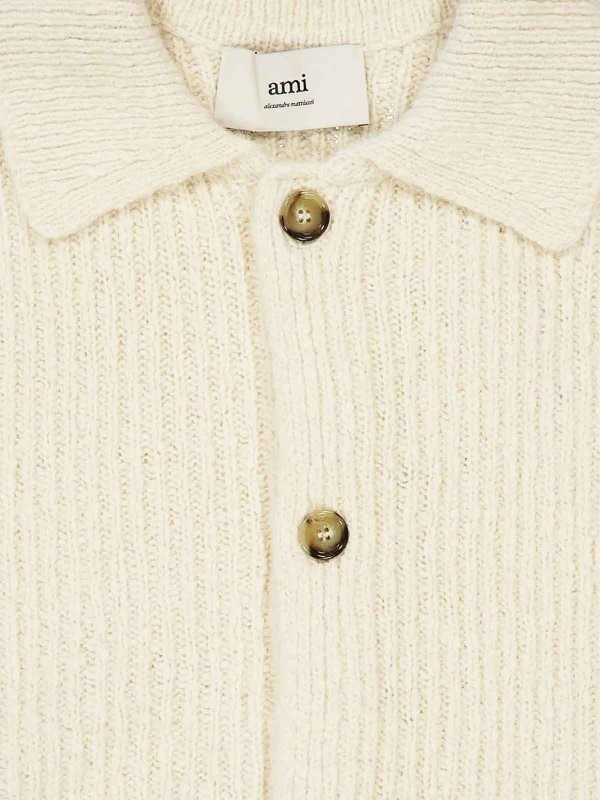 The Best Shops AMI PARIS: cardigans - Ribbed wool and cotton cardigan