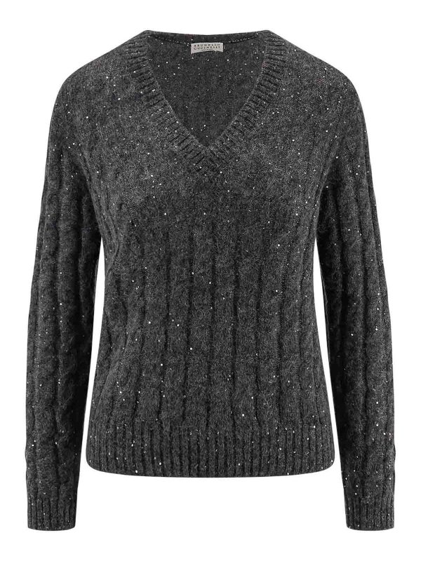 BRUNELLO CUCINELLI: crew necks online - Wool blend sweater with all-over sequins