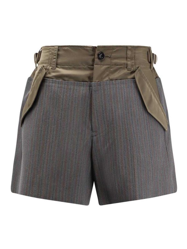 Sacai: pantaloni shorts - Bermuda In Lana Con Inserti In Nylon