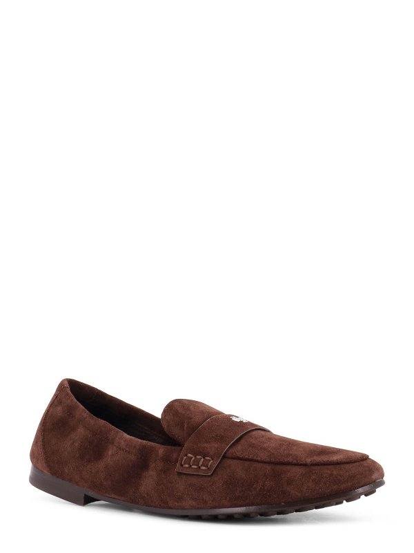TORY BURCH: Loafers & Slippers online - Suede moccasin with metal logo detail