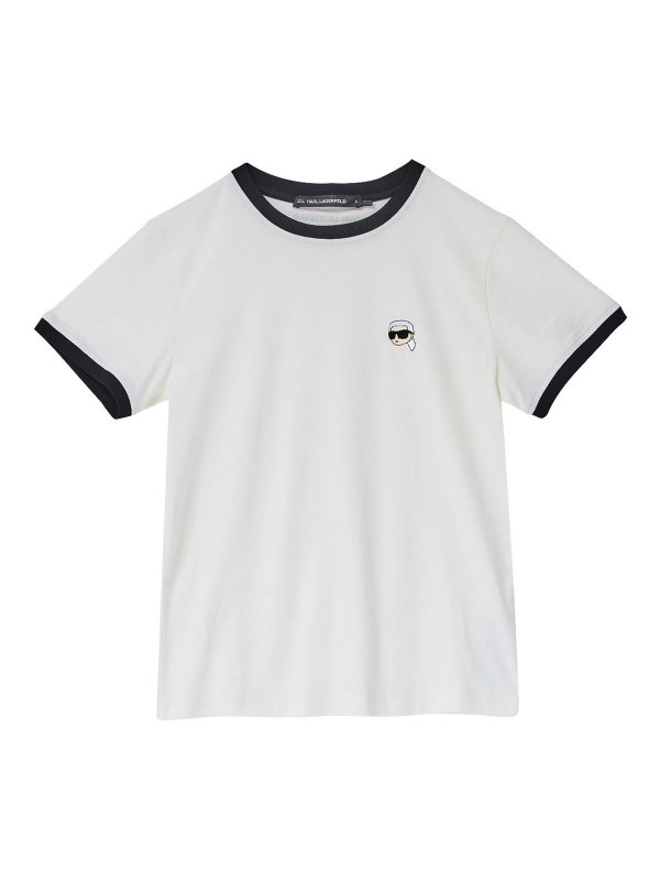KARL LAGERFELD: t-shirt - T-shirt slim con patch Ikon