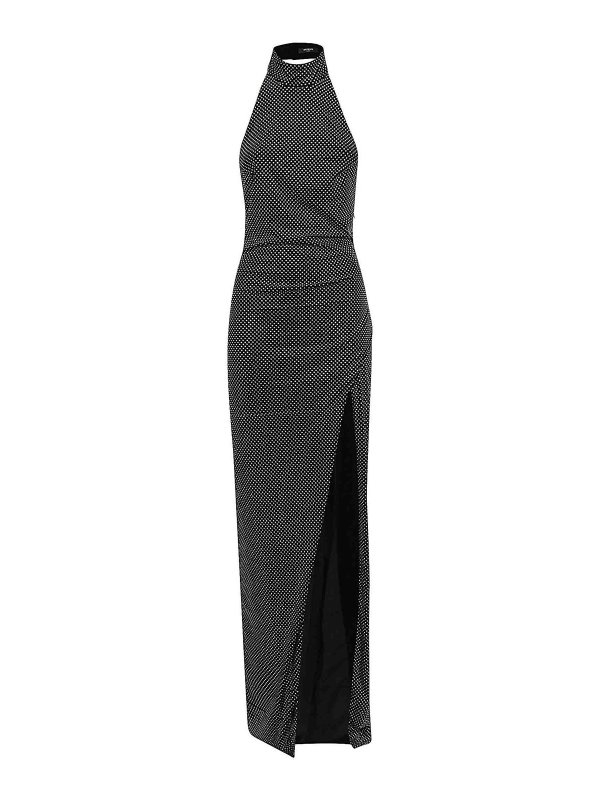 Balmain: maxi dresses - Halterneck Velvet Strass Long Dress