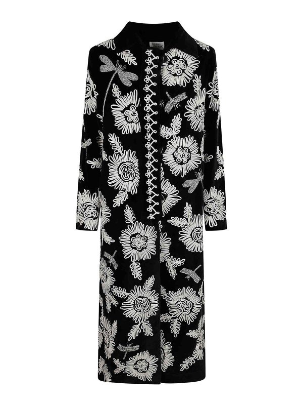 FORTE FORTE: knee length coats - Embroidery Velvet Coat