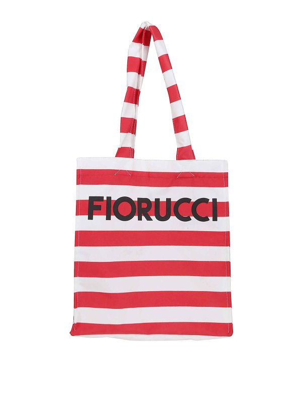 FIORUCCI: totes bags - Red Striped Logo Print Nylon Tote Bag