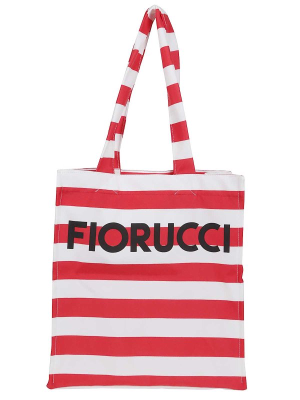 FIORUCCI: totes bags online - Red Striped Logo Print Nylon Tote Bag