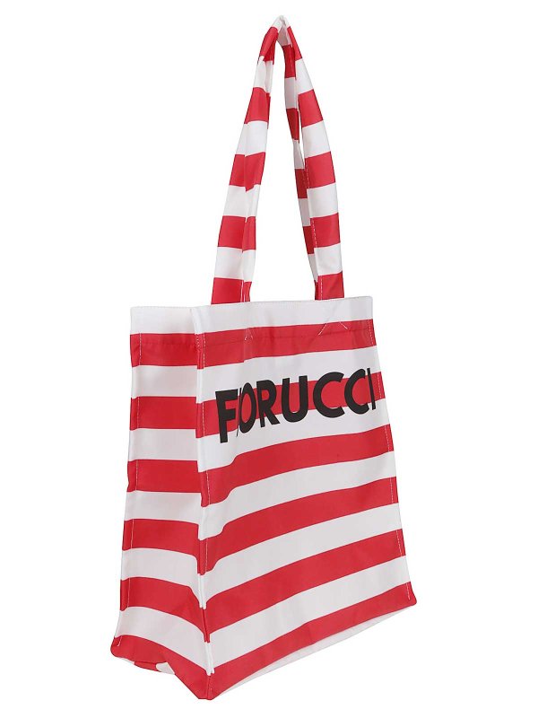 The Best Shops FIORUCCI: totes bags - Red Striped Logo Print Nylon Tote Bag